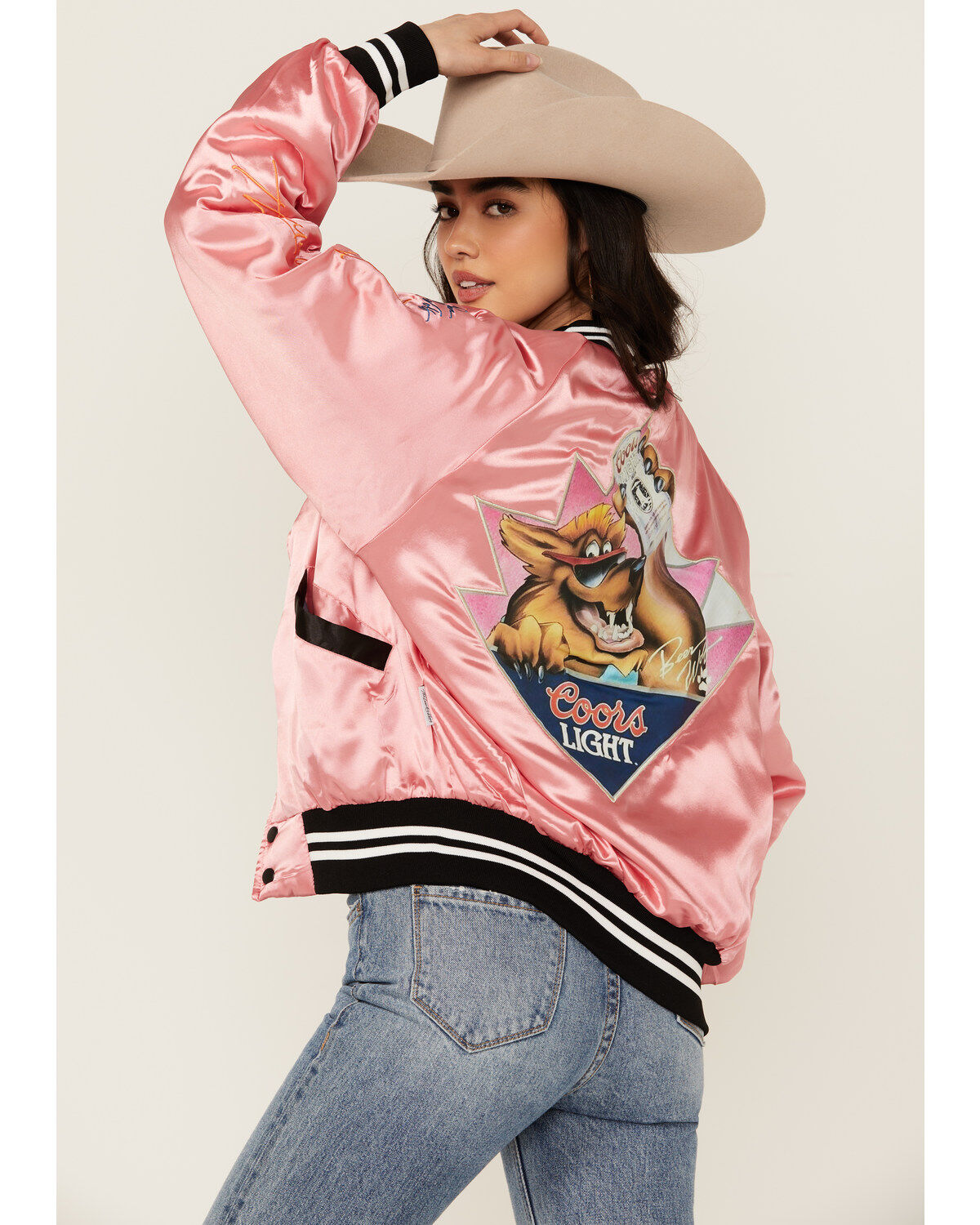 The Laundry Room Women's Coors Beer Wolf Stadium Satin Bomber Jacket