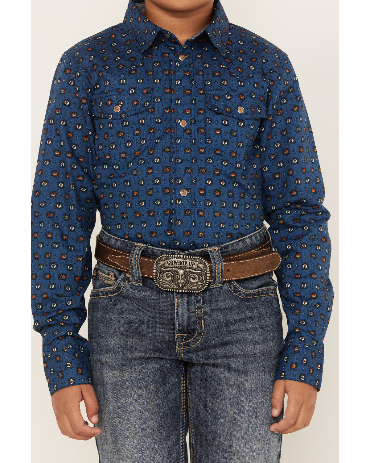 Cody James Boys' Prime Time Geo Print Long Sleeve Western Snap Shirt