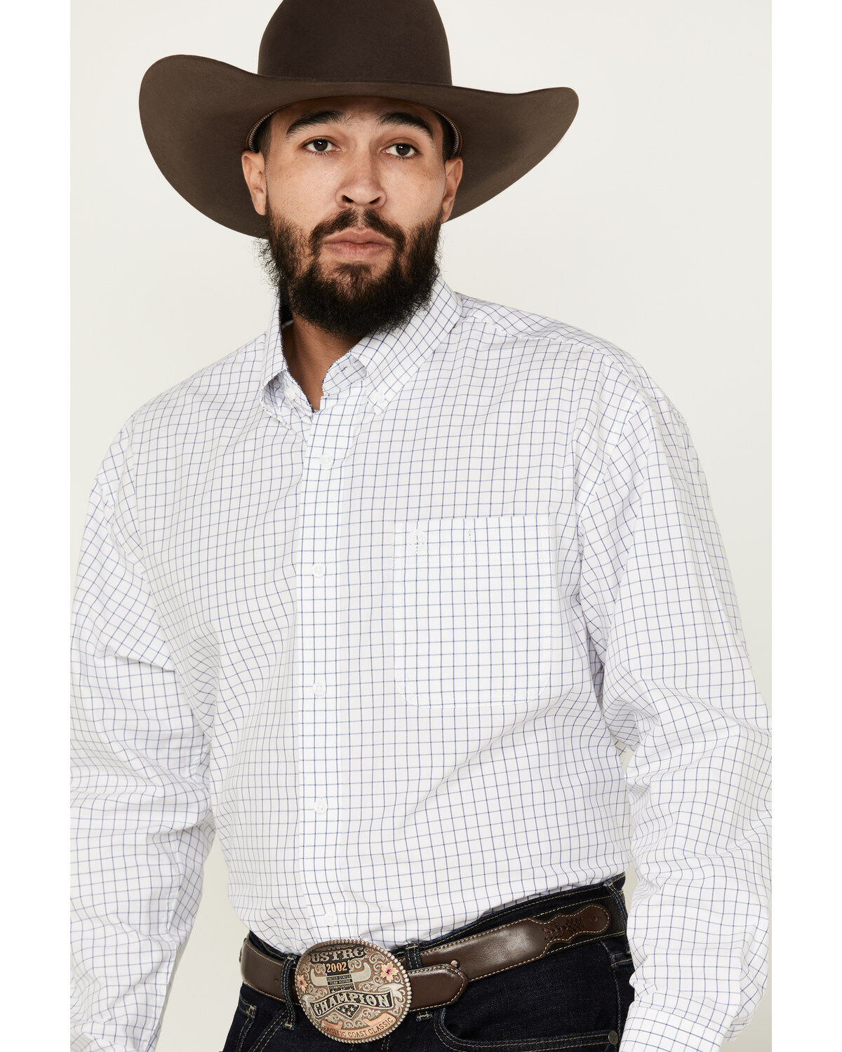 George Strait by Wrangler Men's Checkered Print Long Sleeve Button-Down Shirt