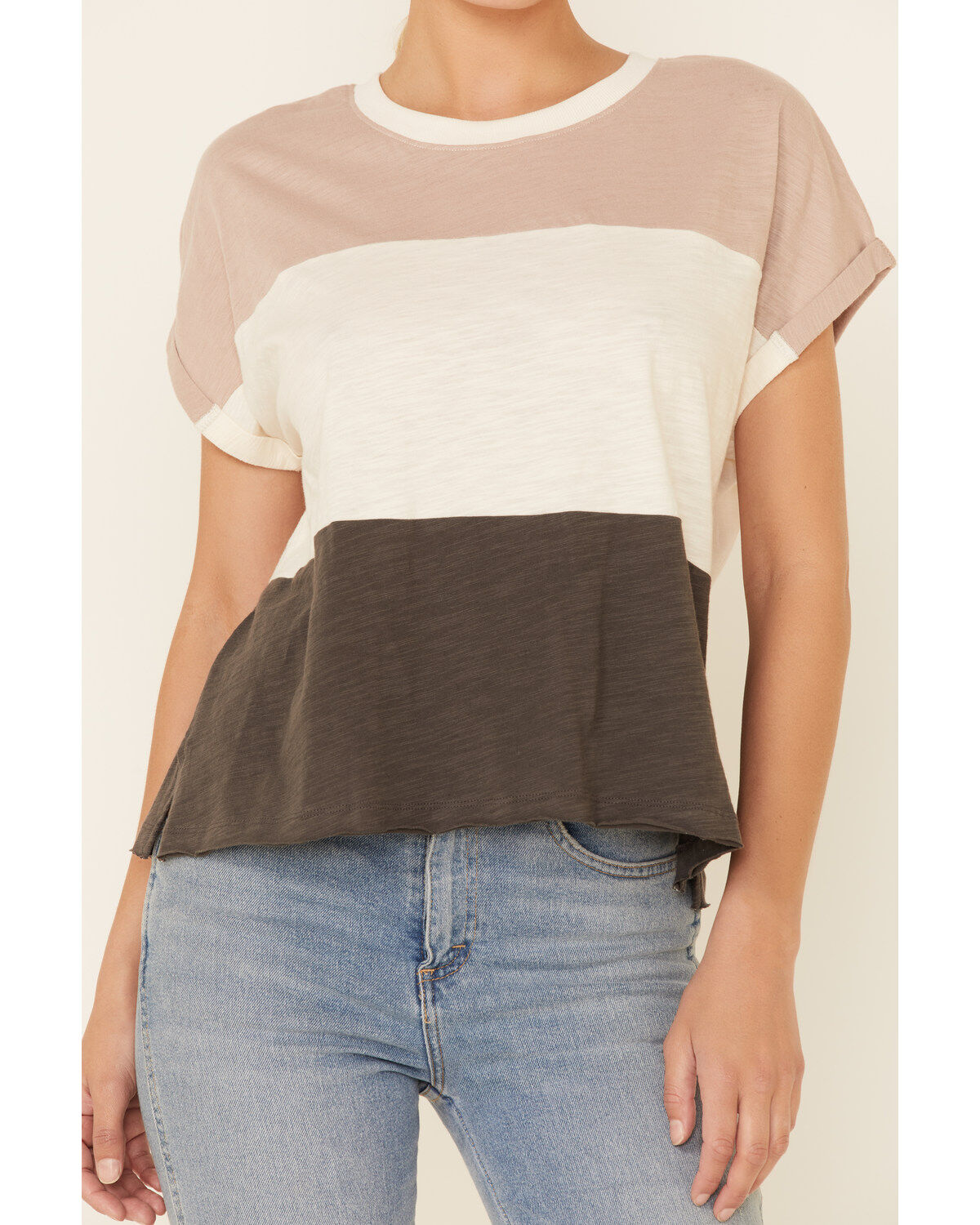 Wishlist Women's Wide Stripe Colorblock Dolman Short Sleeve Top