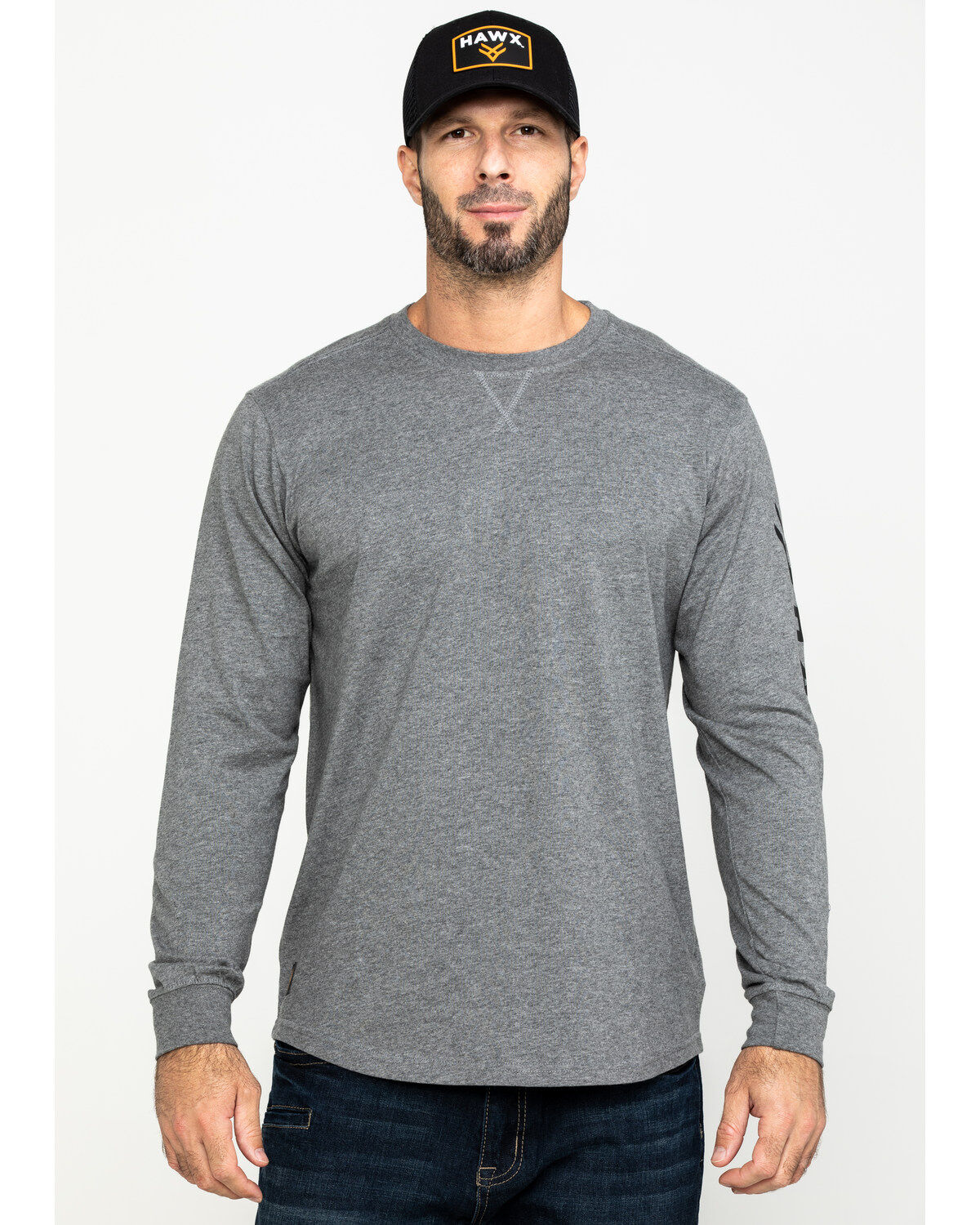 Hawx Men's Gray Logo Sleeve Long Sleeve Work T-Shirt - Tall