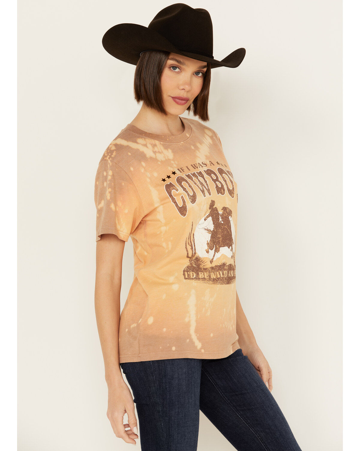 Youth in Revolt Women's Bleachwash Studded Cowboy Short Sleeve Graphic Tee