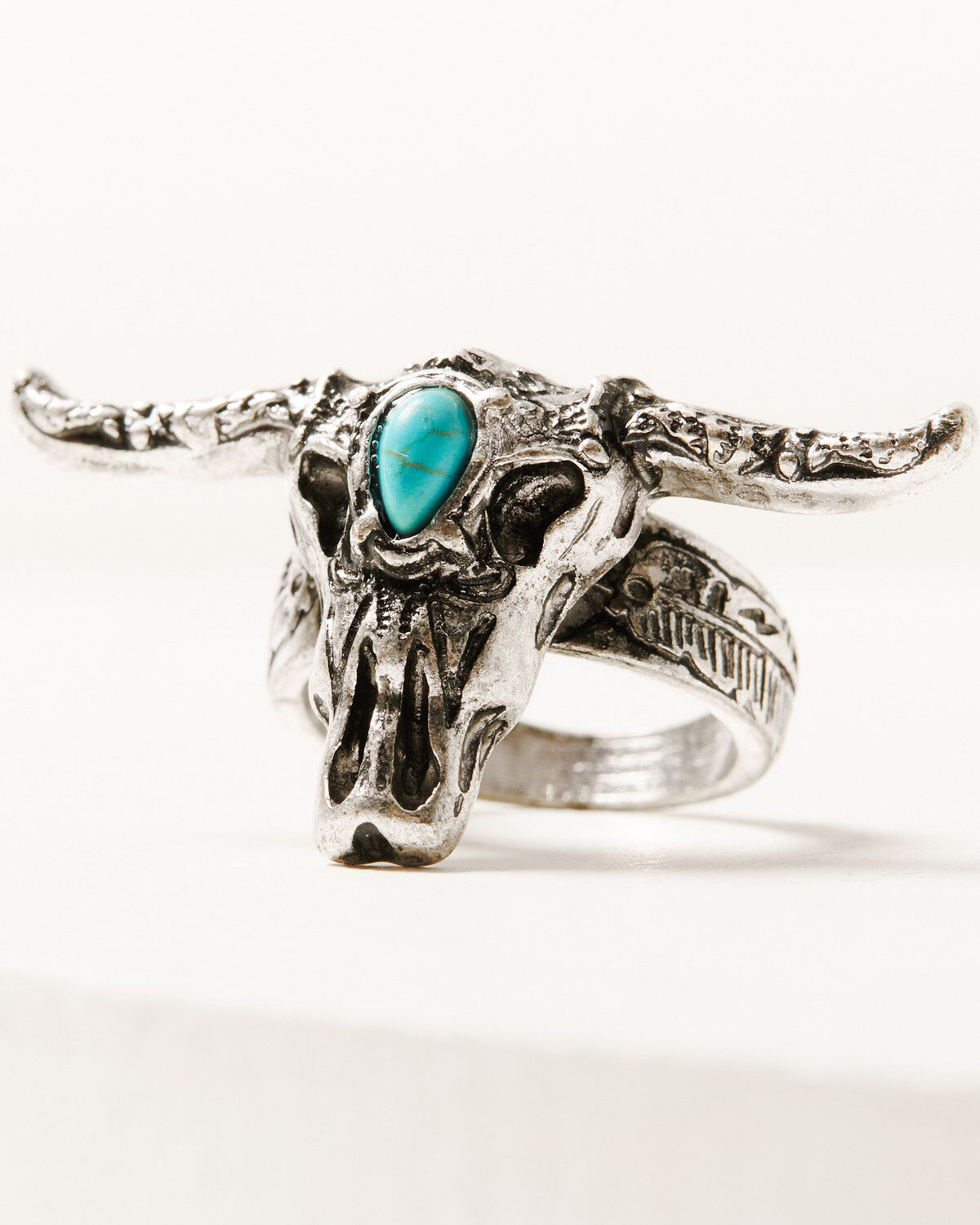 Shyanne Women's Silver Longhorn with Turquoise Stone Ring