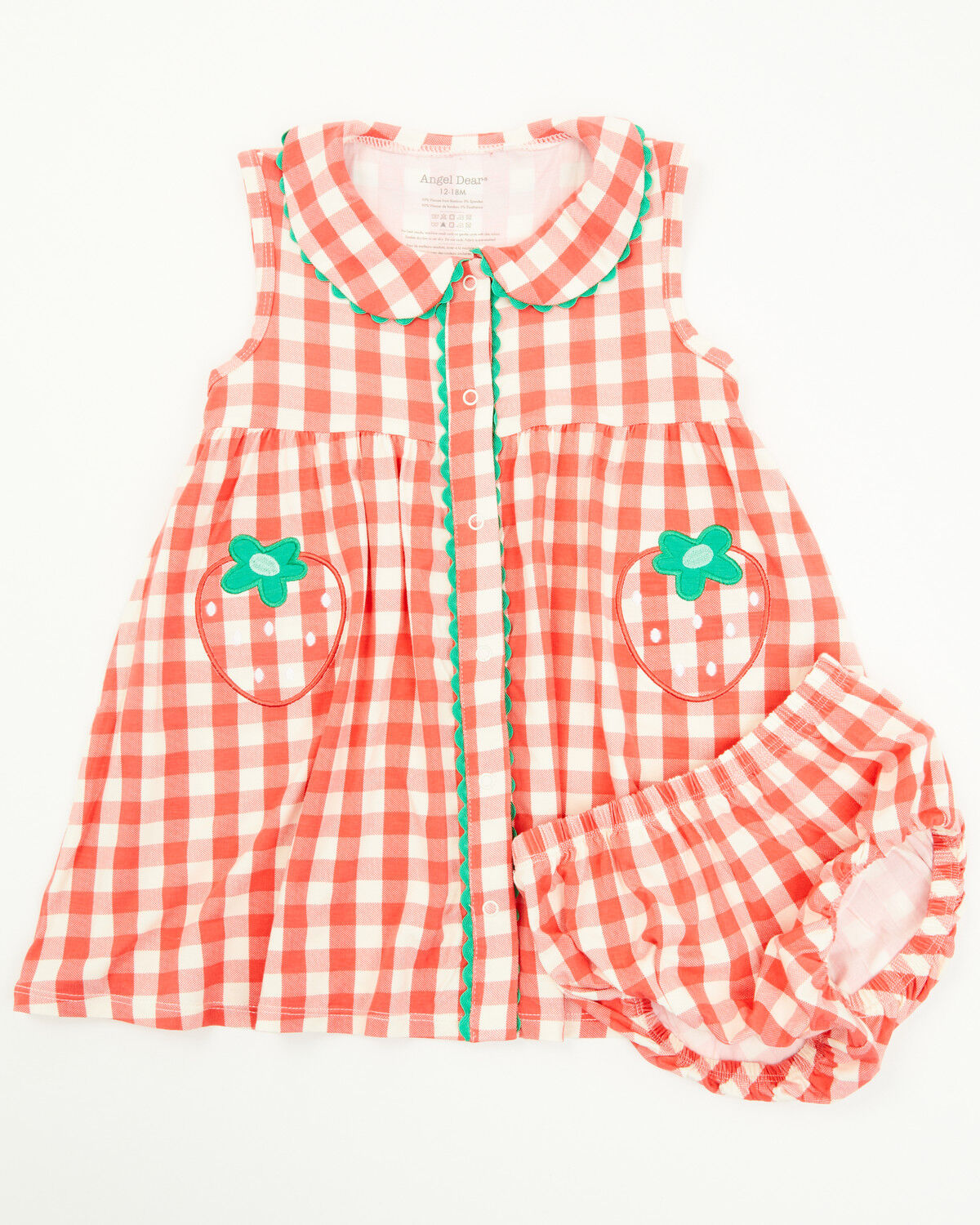 Angel Dear infant Girls' Strawberry Gingham Sleeveless Snap Dress And Diaper Set - 2 Piece