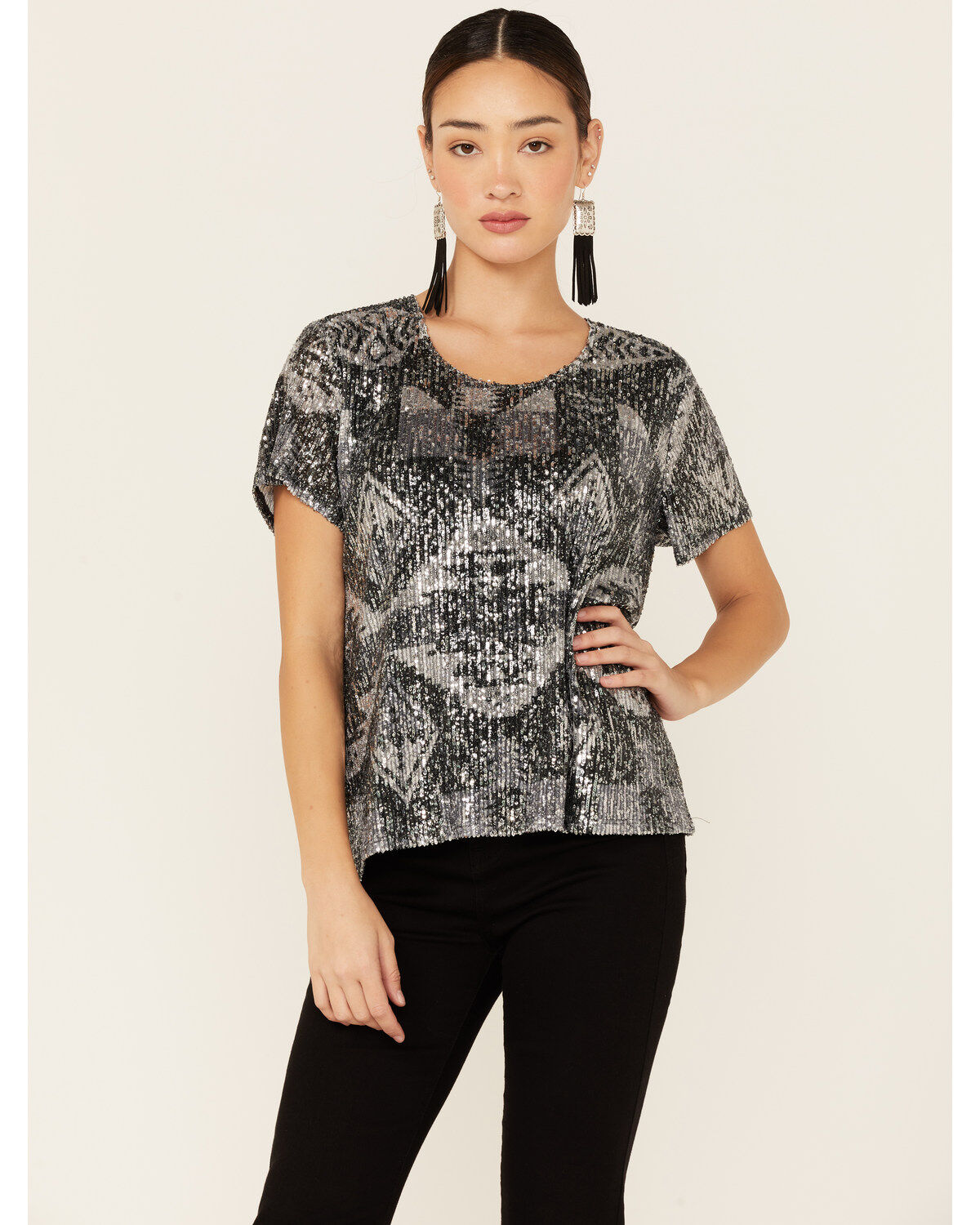Tasha Polizzi Women's Sequins Starla Short Sleeve Top