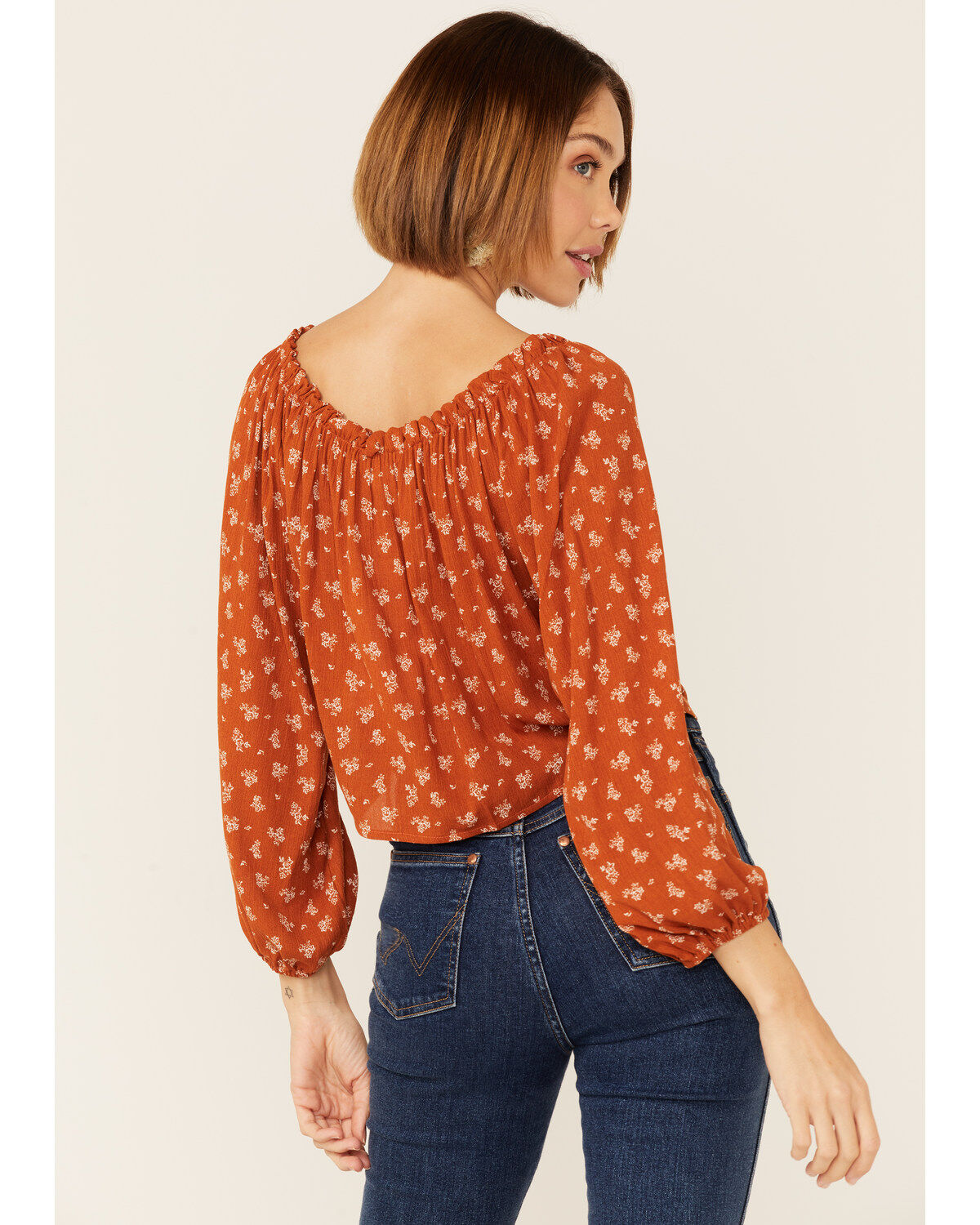 Wild Moss Women's Floral Off The Shoulder Tie-Front Top