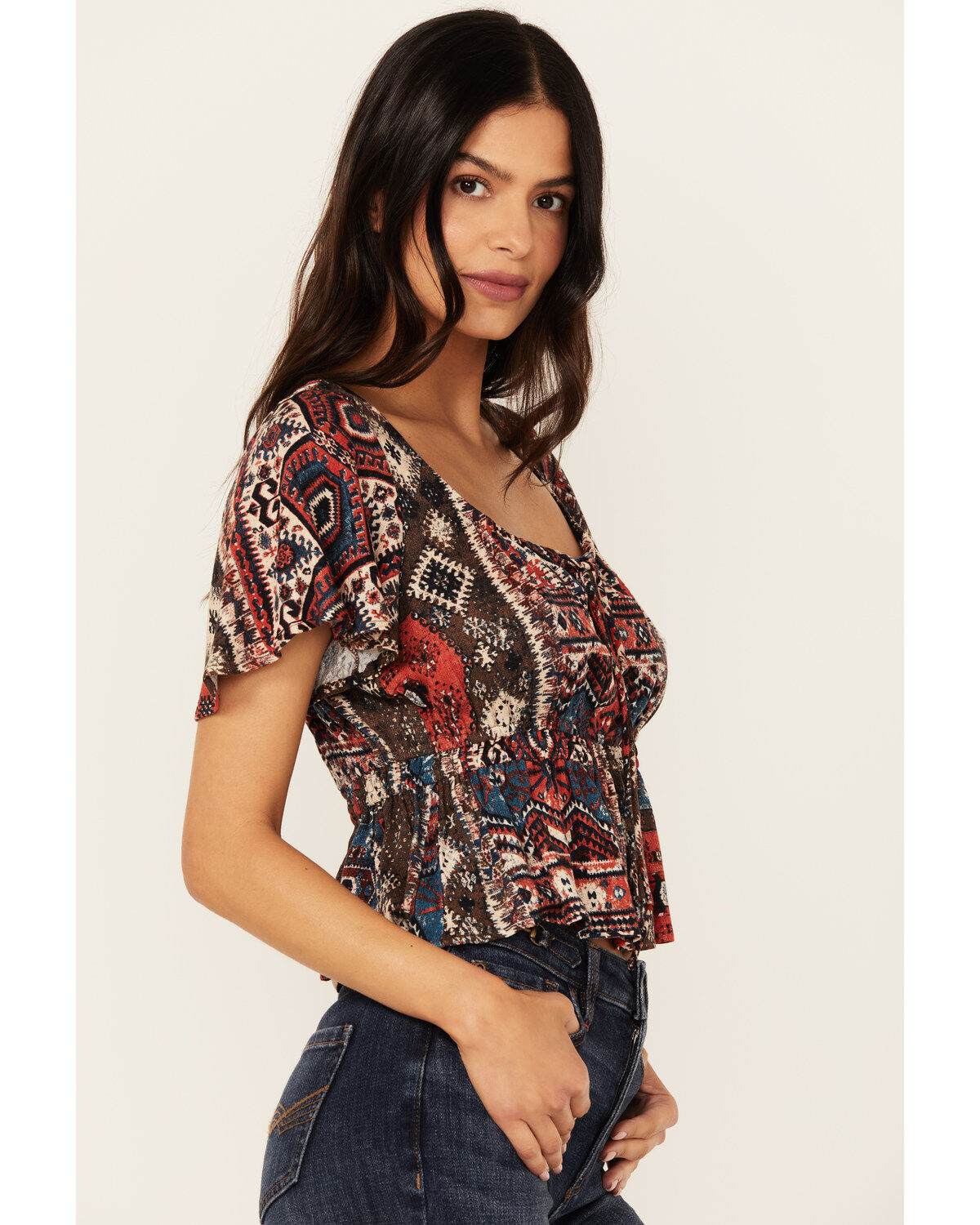 Idyllwind Women's Stirrup Print Short Sleeve Cropped Shirt