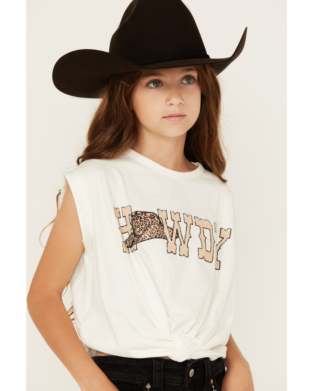 Saints & Hearts Girls' Howdy Tie Front Short Sleeve Graphic Tee