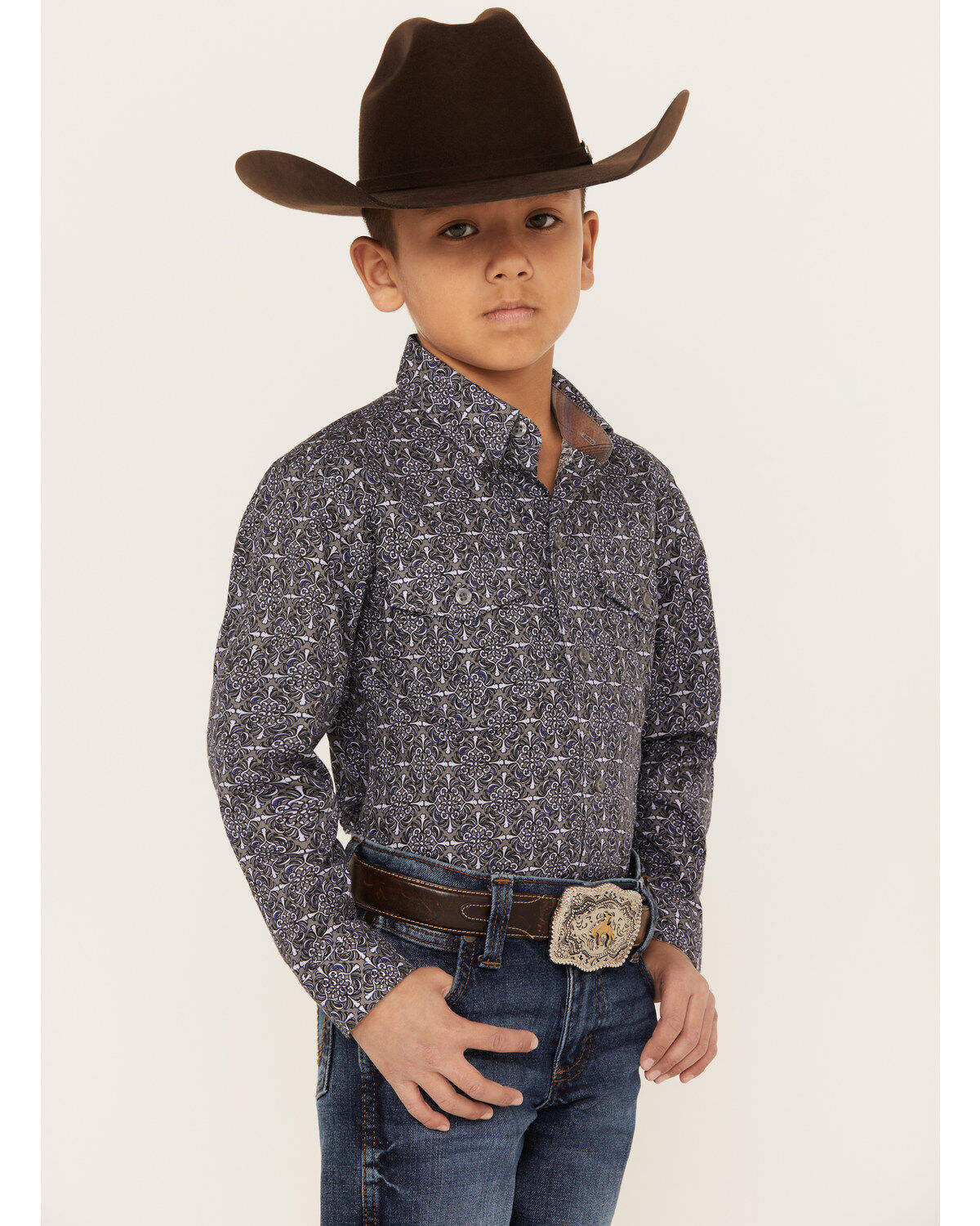Roper Boys' Amarillo Ornate Geo Print Long Sleeve Snap Western Shirt