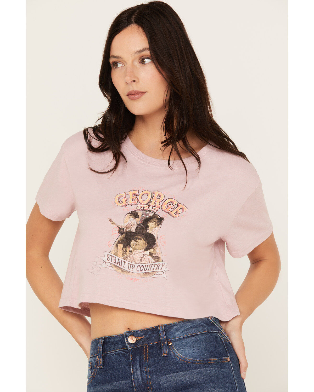 George Strait by Wrangler Women's Strait Up Country Short Sleeve Graphic Cropped Tee