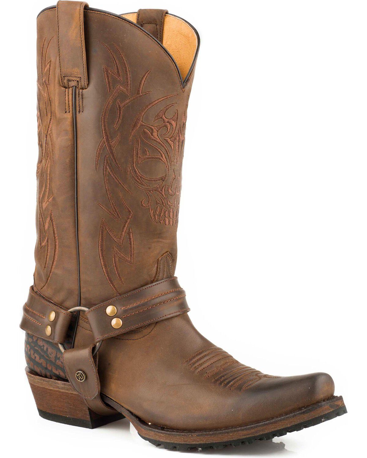 Roper Men's Skull Oily Leather Harness Boots - Bandit Toe