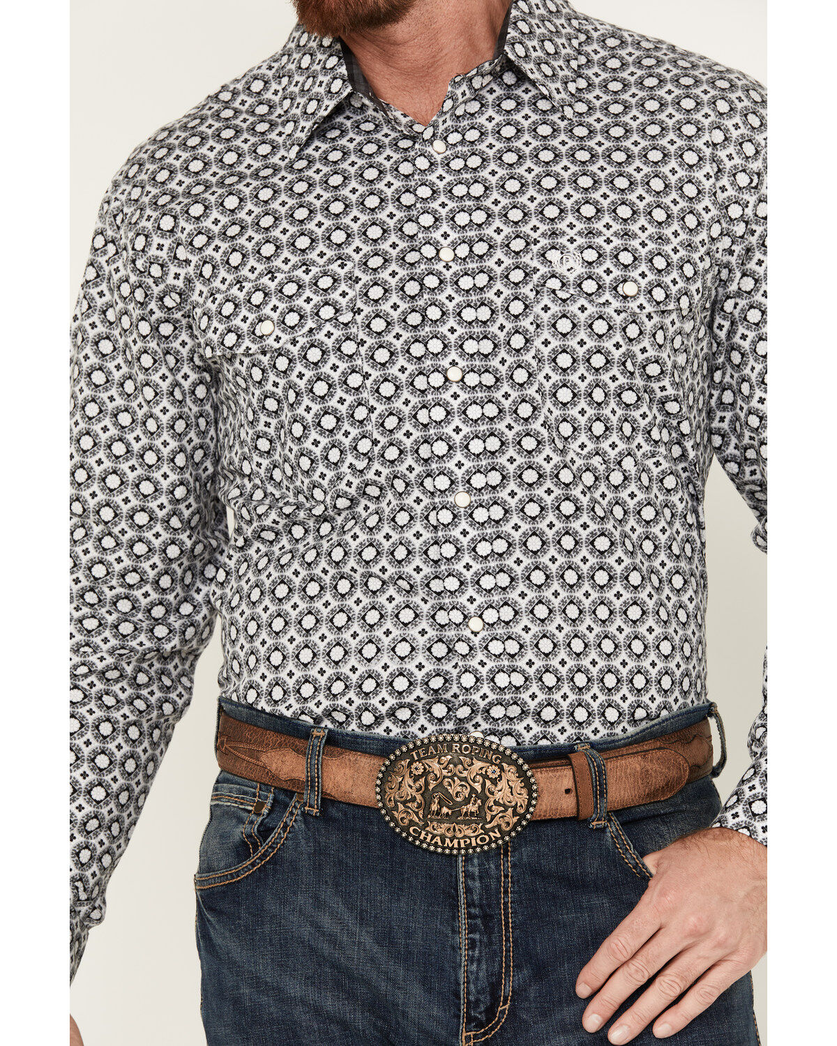 Panhandle Men's Select Medallion Print Long Sleeve Snap Western Shirt