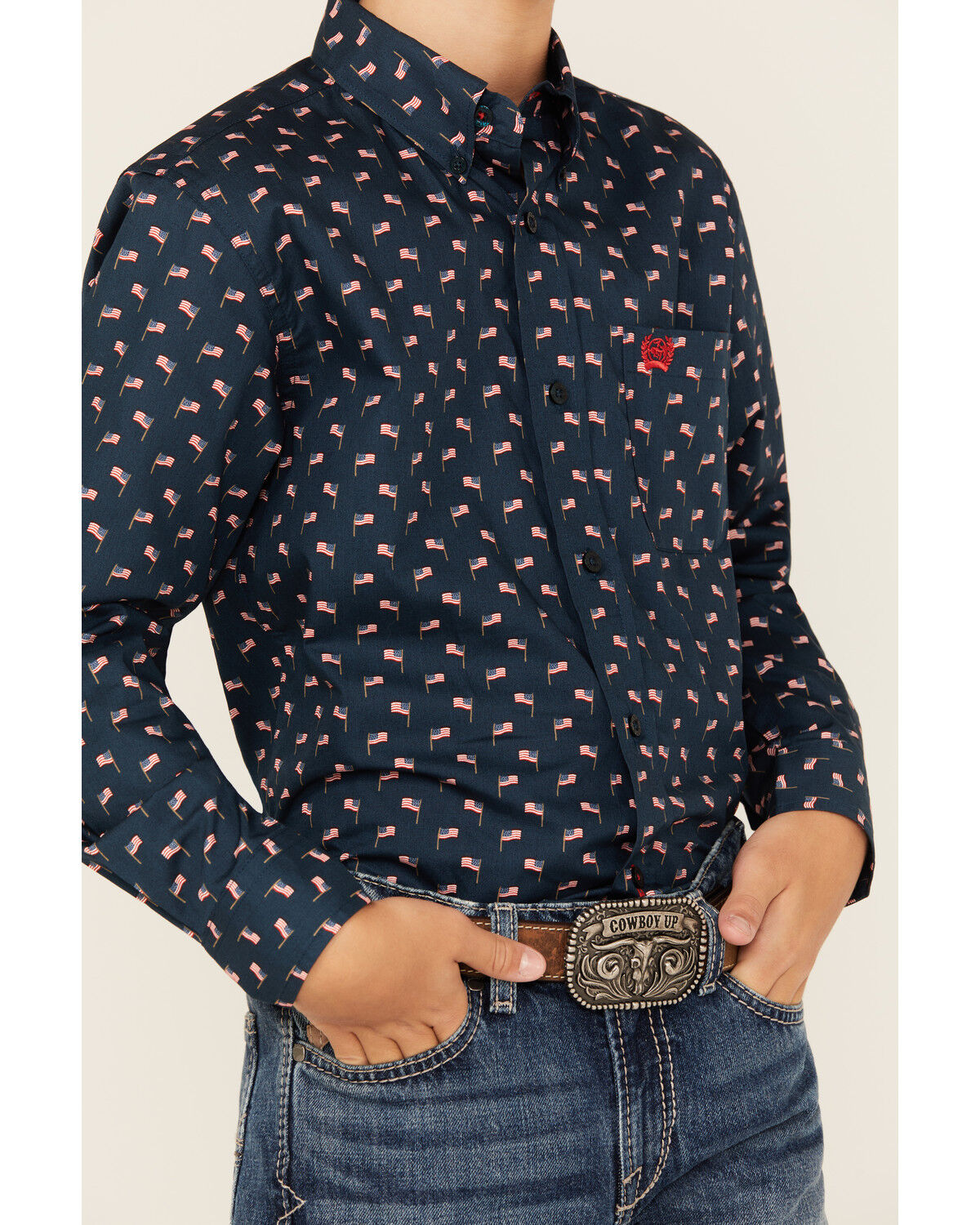Cinch Boys' Flag Print Long Sleeve Button-Down Western Shirt
