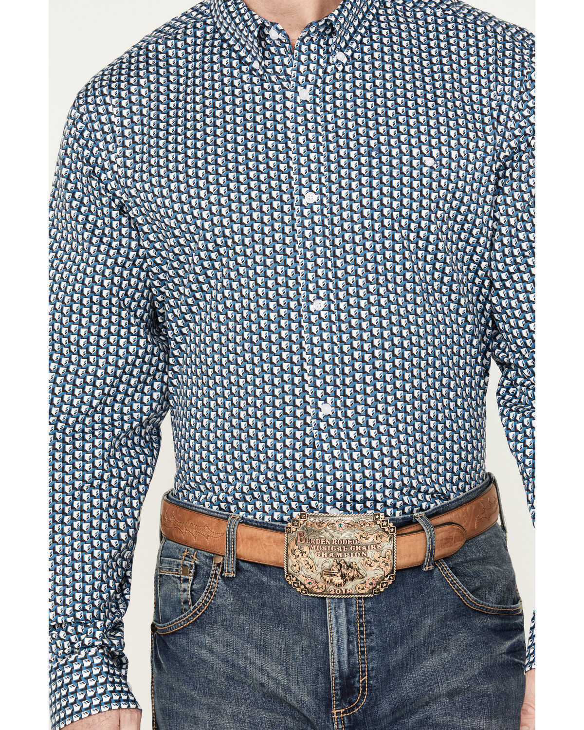 RANK 45® Men's Chute Gate Geo Print Long Sleeve Button-Down Western Shirt