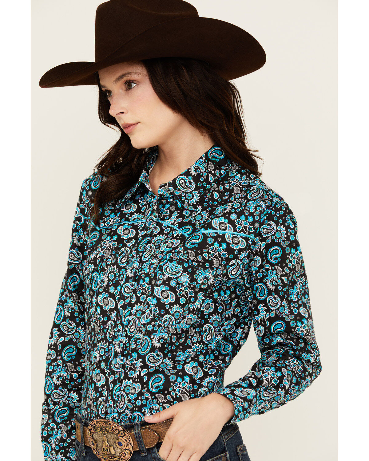 Cowgirl Hardware Women's Paisley Print Long Sleeve Snap Western Shirt