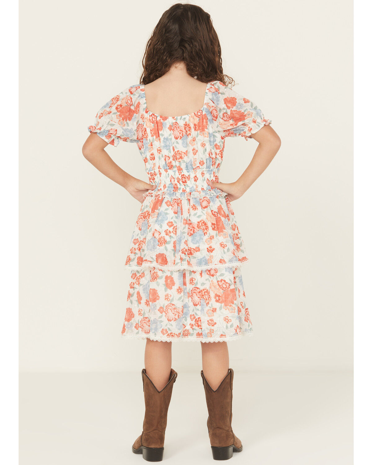 Ash & Violet Girls' Floral Chiffon Dot Short Sleeve Mini Dress