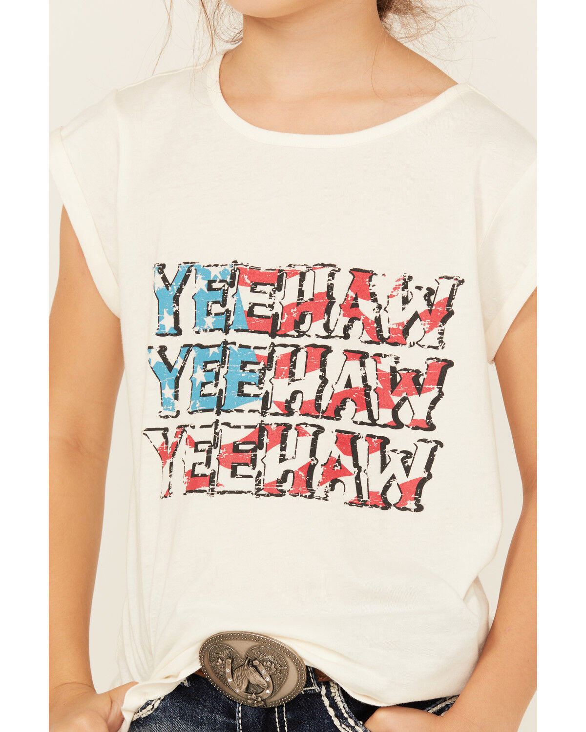 Panhandle Girls' Yeehaw Americana Short Sleeve Graphic Tee