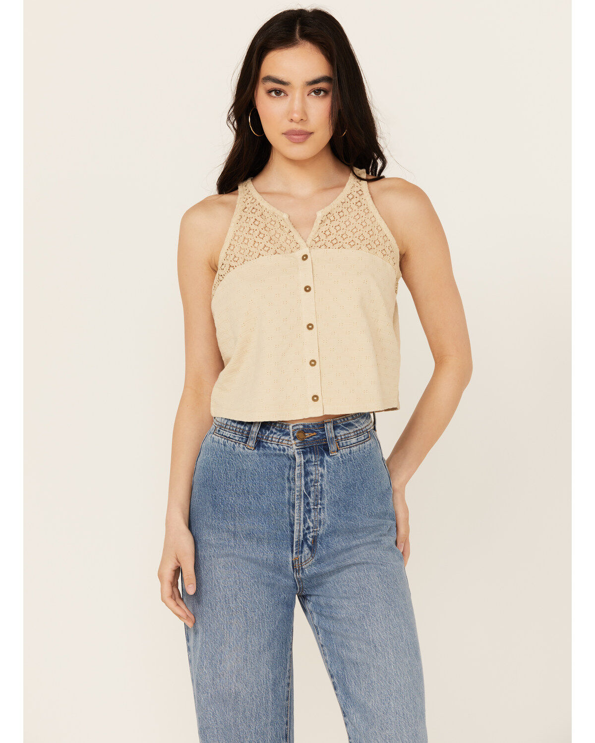 Cleo + Wolf Women's Blaire Cropped Jacquard and Lace Tank