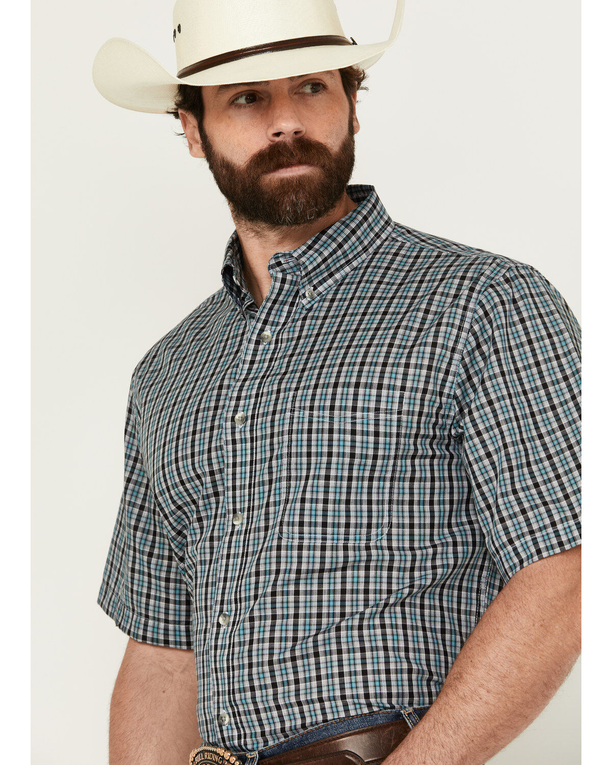 Wrangler Riata Men's Assorted Plaid Print Short Sleeve Button-Down Western Shirt
