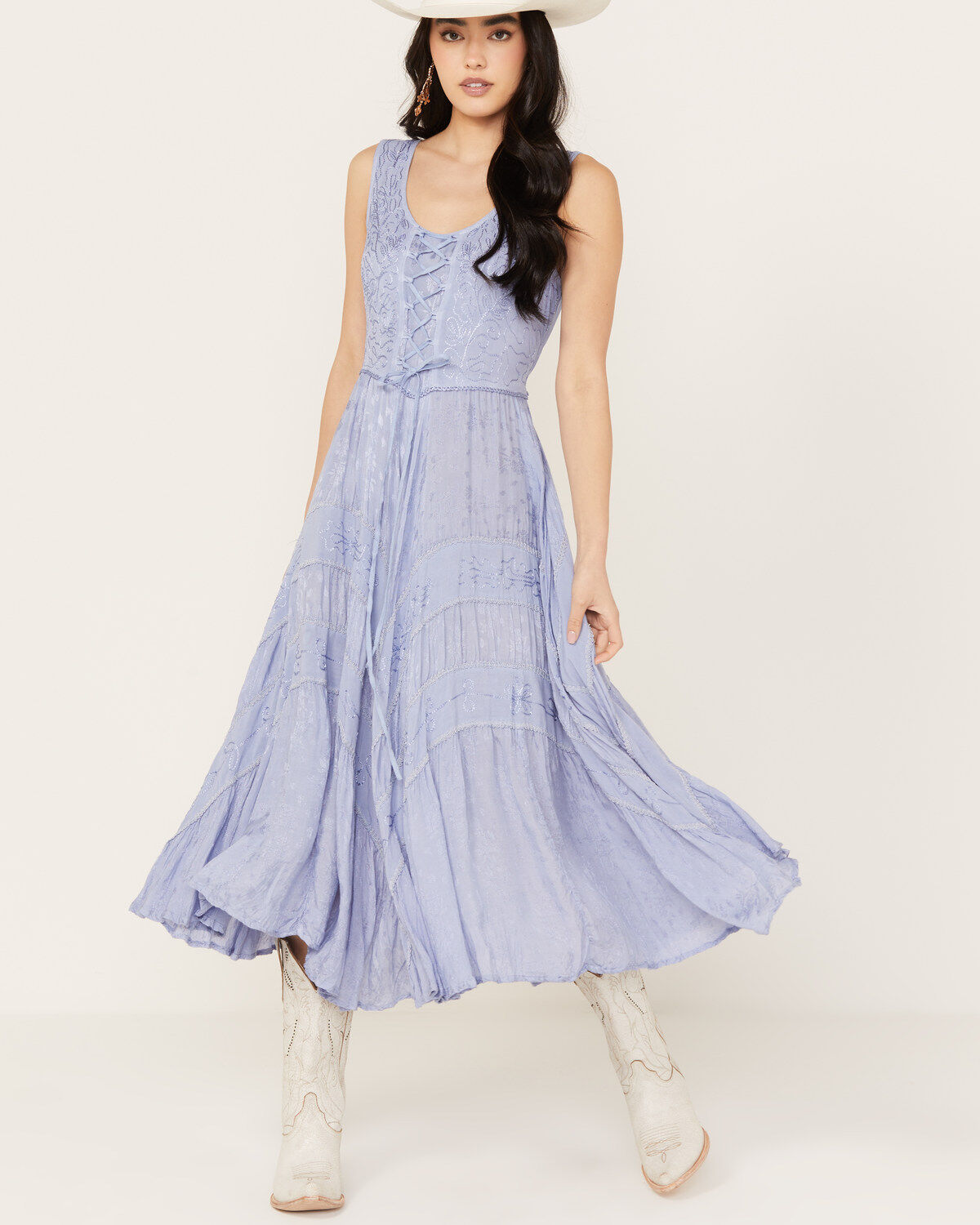 Scully Women's Lace-Up Jacquard Midi Dress