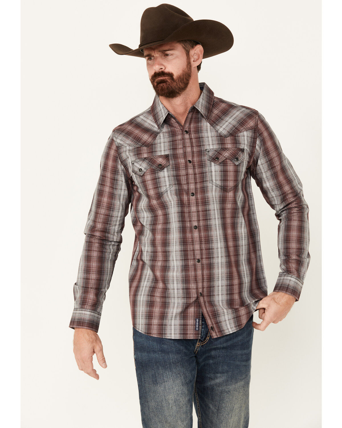 Moonshine Spirit Men's Ricochet Plaid Print Long Sleeve Snap Western Shirt