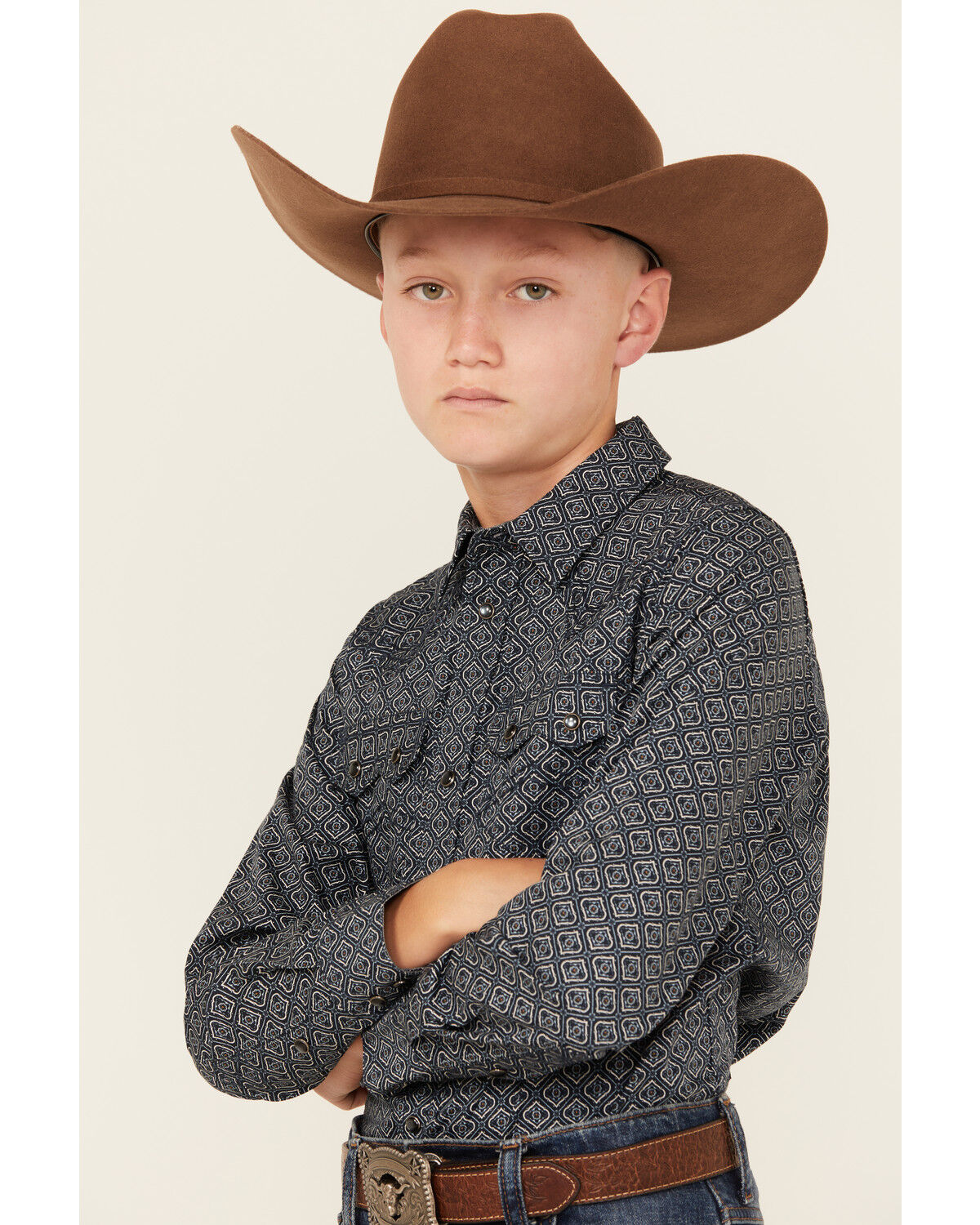 Cody James Boys' Slingshot Medallion Print Long Sleeve Snap Western Shirt