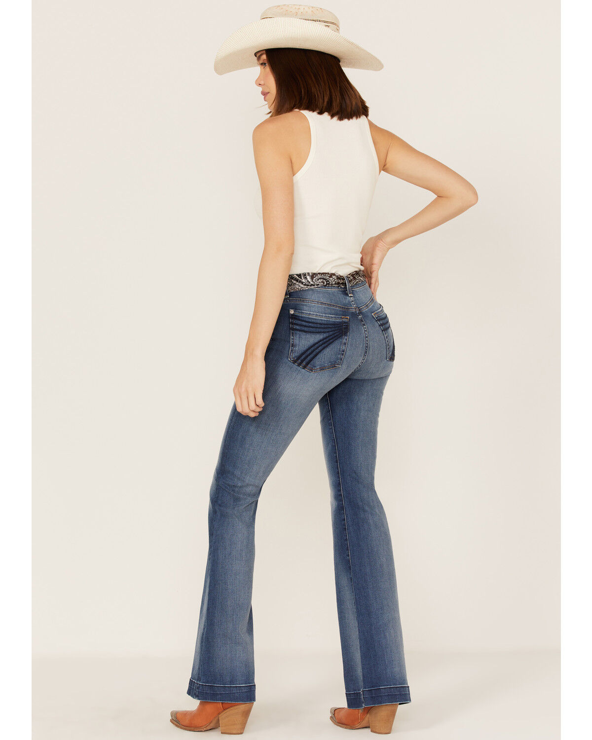 7 For all Mankind Women's Medium Wash Mid Rise Tailorless Dojo Trouser Stretch Denim Jeans