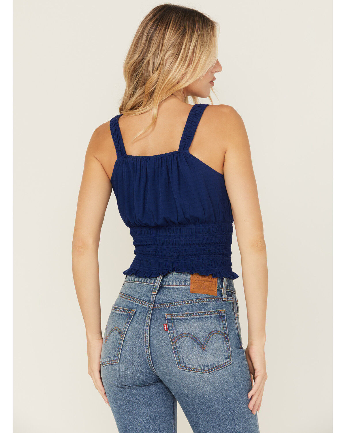 Shyanne Women's Solid Jacquard Smocked Sleeveless Tank Top