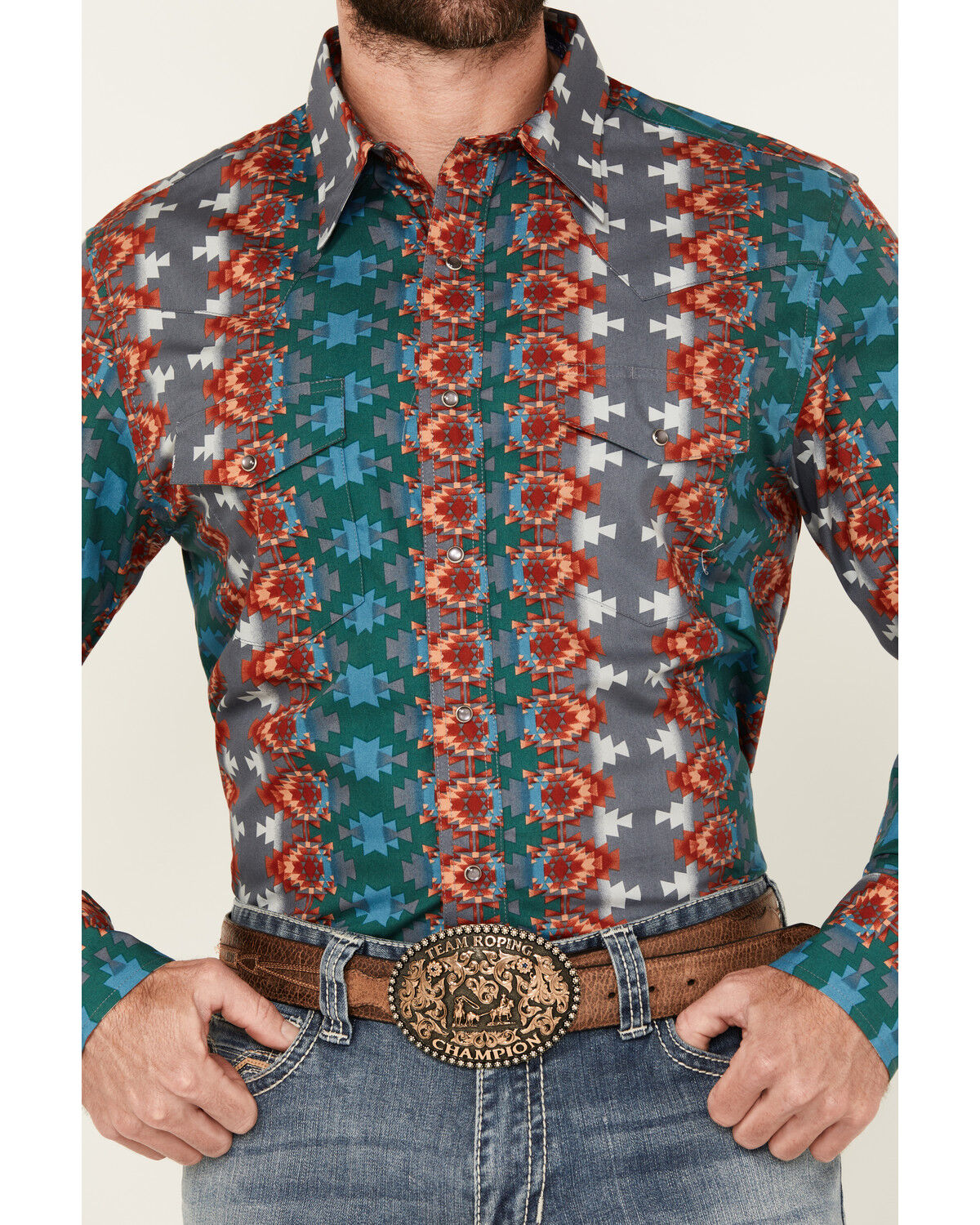 Wrangler Men's Checotah Southwestern Print Long Sleeve Snap Western Shirt