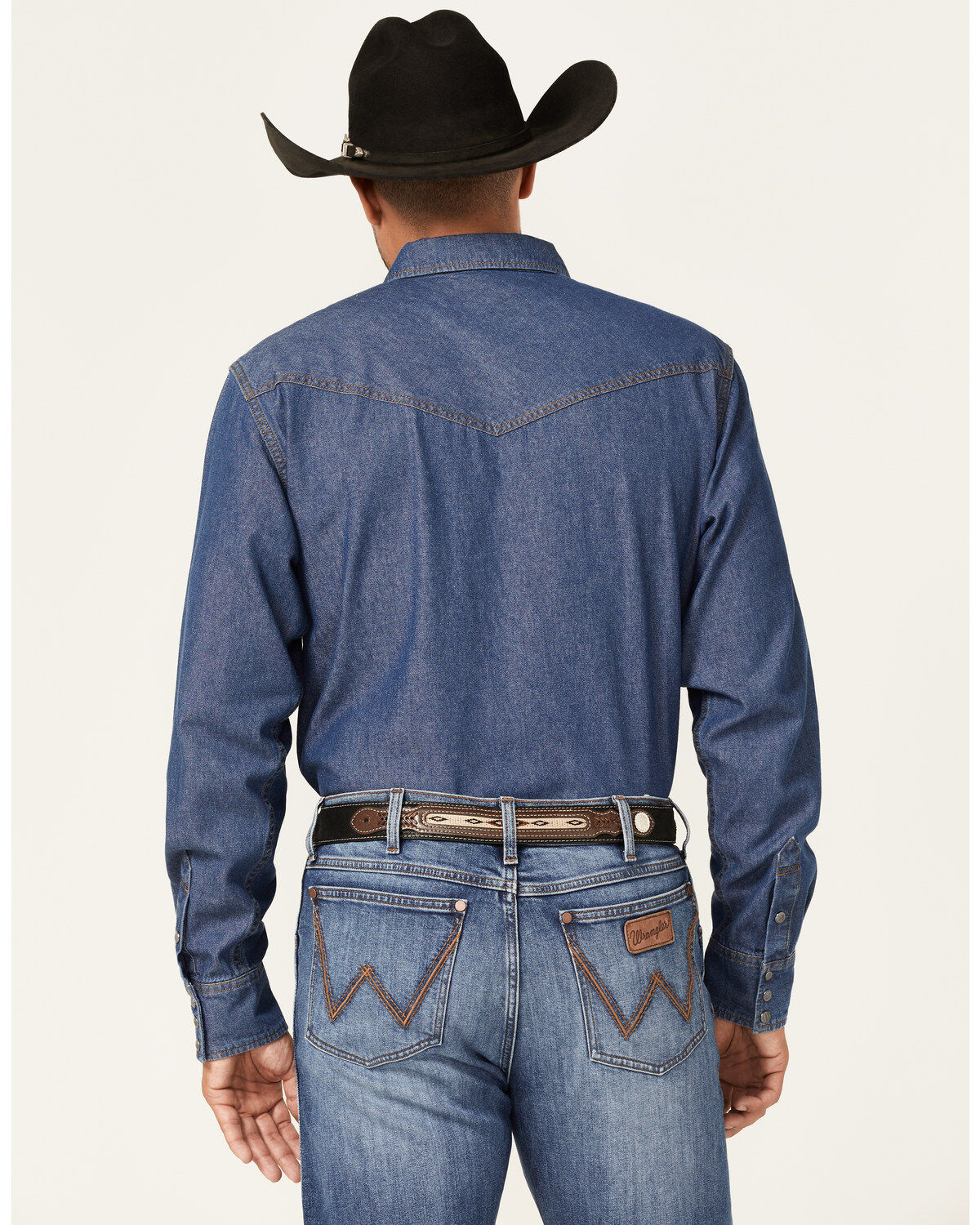 Blue Ranchwear Men's Medium Wash Long Sleeve Snap Western Denim Shirt
