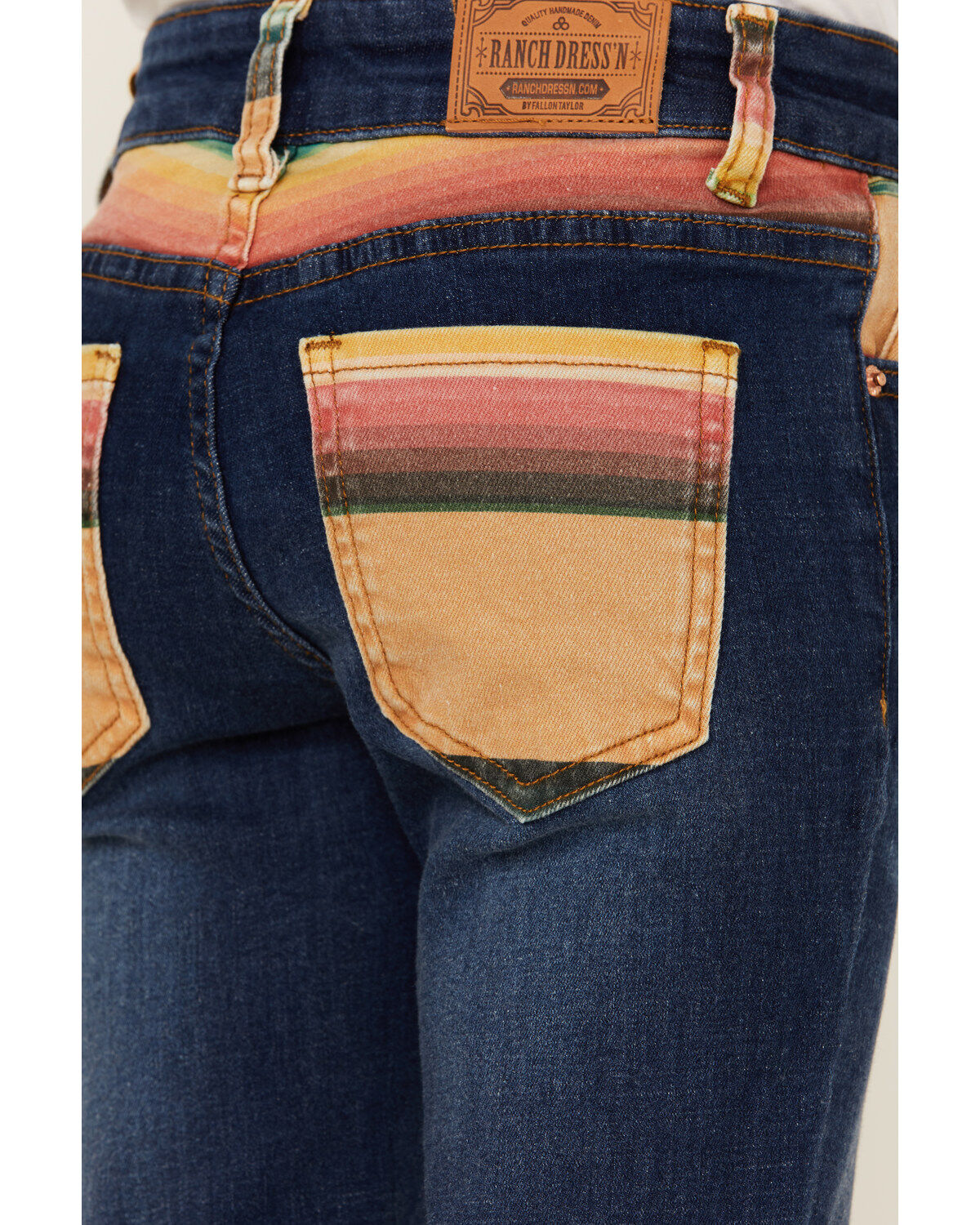 Ranch Dress'n Girls' Medium Wash Serape Pocket Stretch Regular Bootcut Jeans