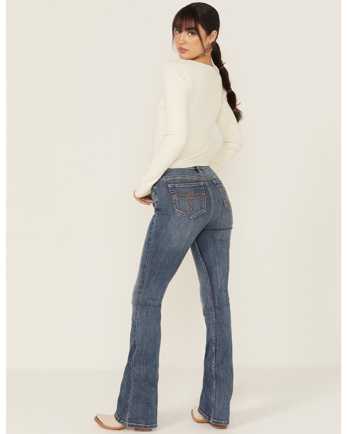 Shyanne Women's Celeste Medium Wash High Rise Bootcut Stretch Denim Jeans