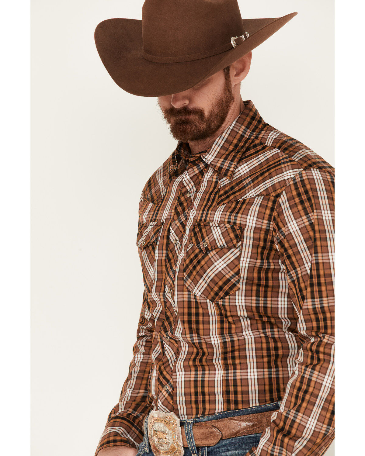Wrangler Men's Plaid Print Long Sleeve Snap Western Shirt