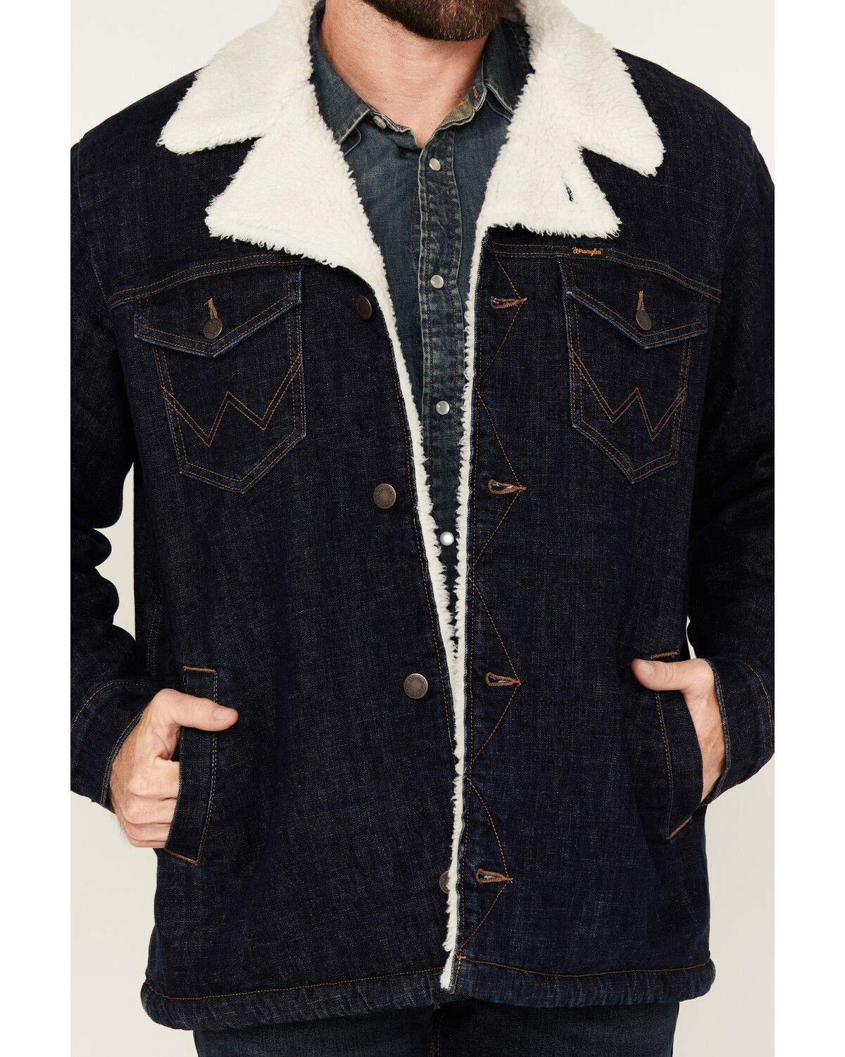 Wrangler Men's Archive Long Sherpa Lined Button-Down Denim Jacket