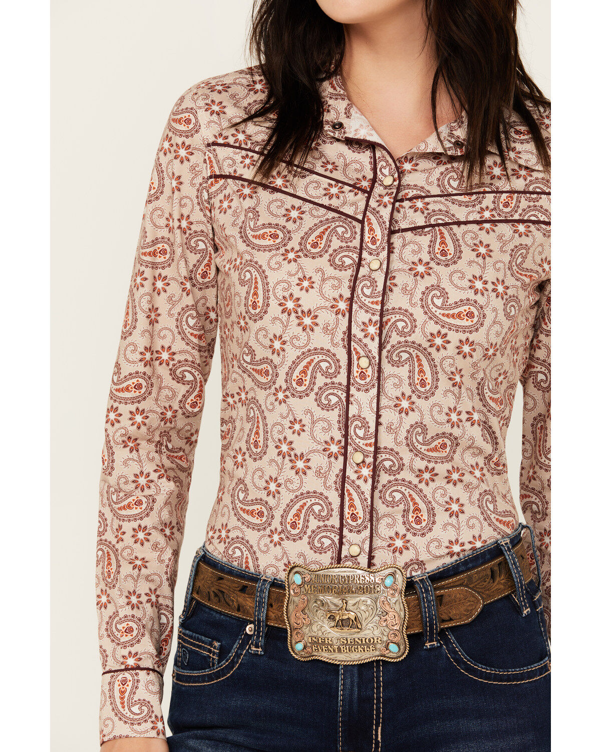 Rock & Roll Denim Women's Paisley Print Double Piping Long Sleeve Snap Western Shirt