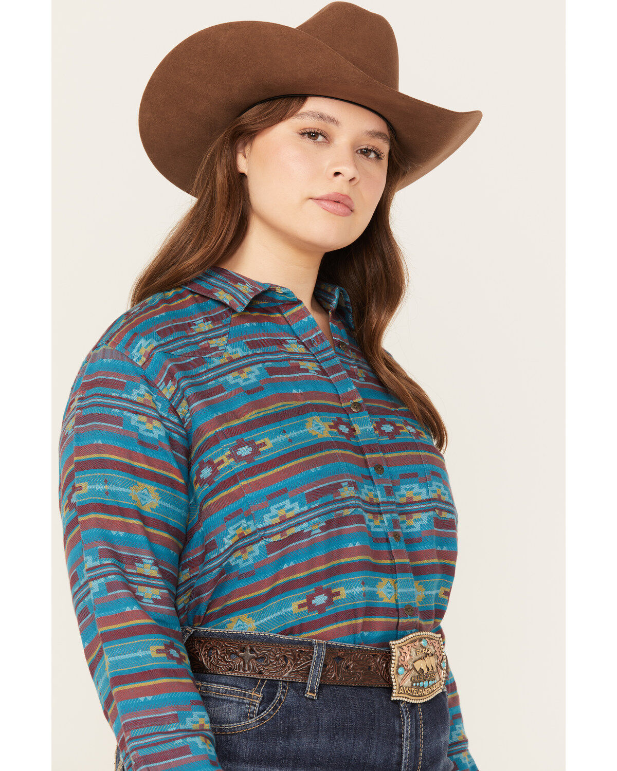 Ariat Women's R.E.A.L. Southwestern Print Billie Rae Long Sleeve Button Down Western Shirt - Plus