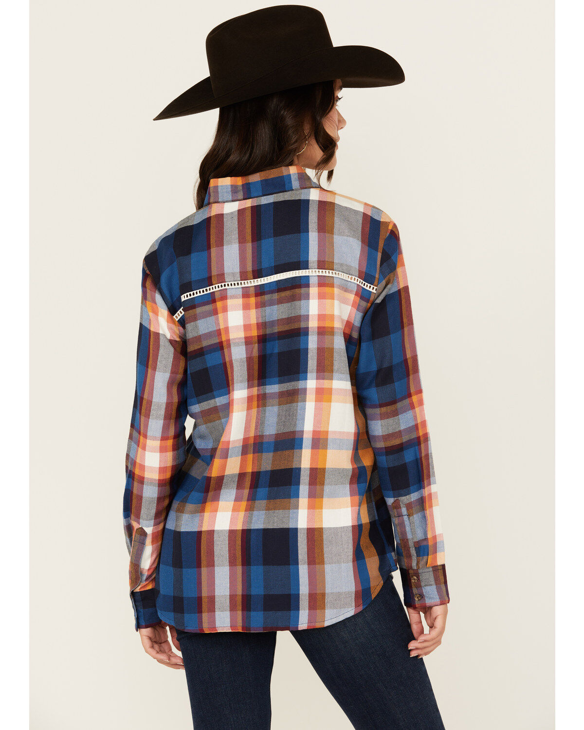 Shyanne Women's Plaid Print Ladder Lace Trim Long Sleeve Button-Down Flannel Shirt