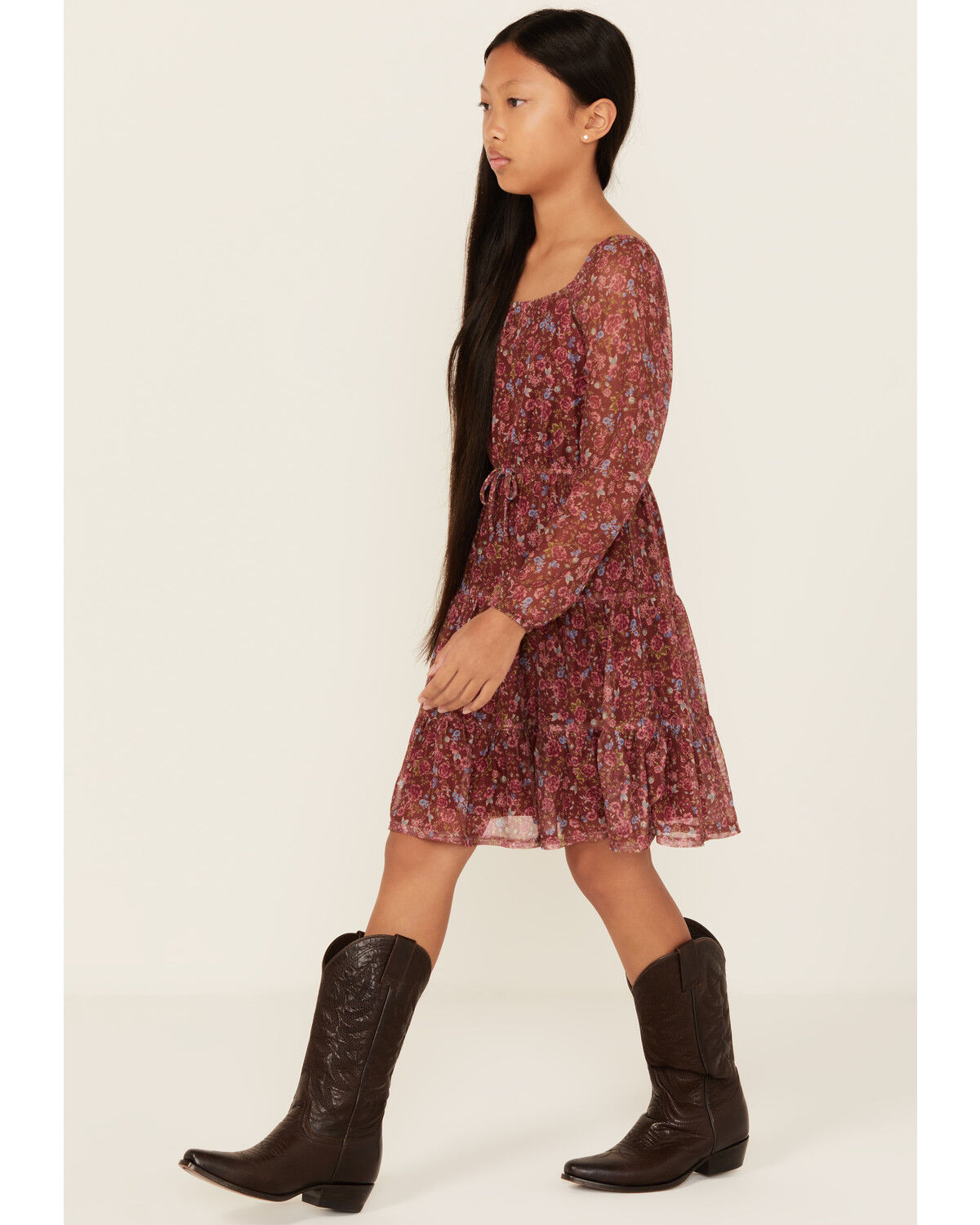 Shyanne Girls' Floral Print Mesh Long Sleeve Mini Dress