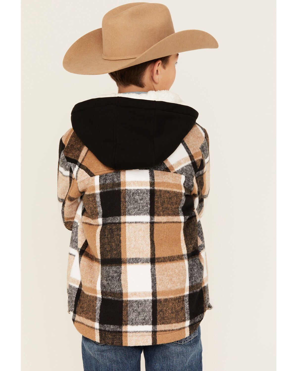 Urban Republic Boys' Plaid Print Sherpa Lined Snap Hooded Shacket