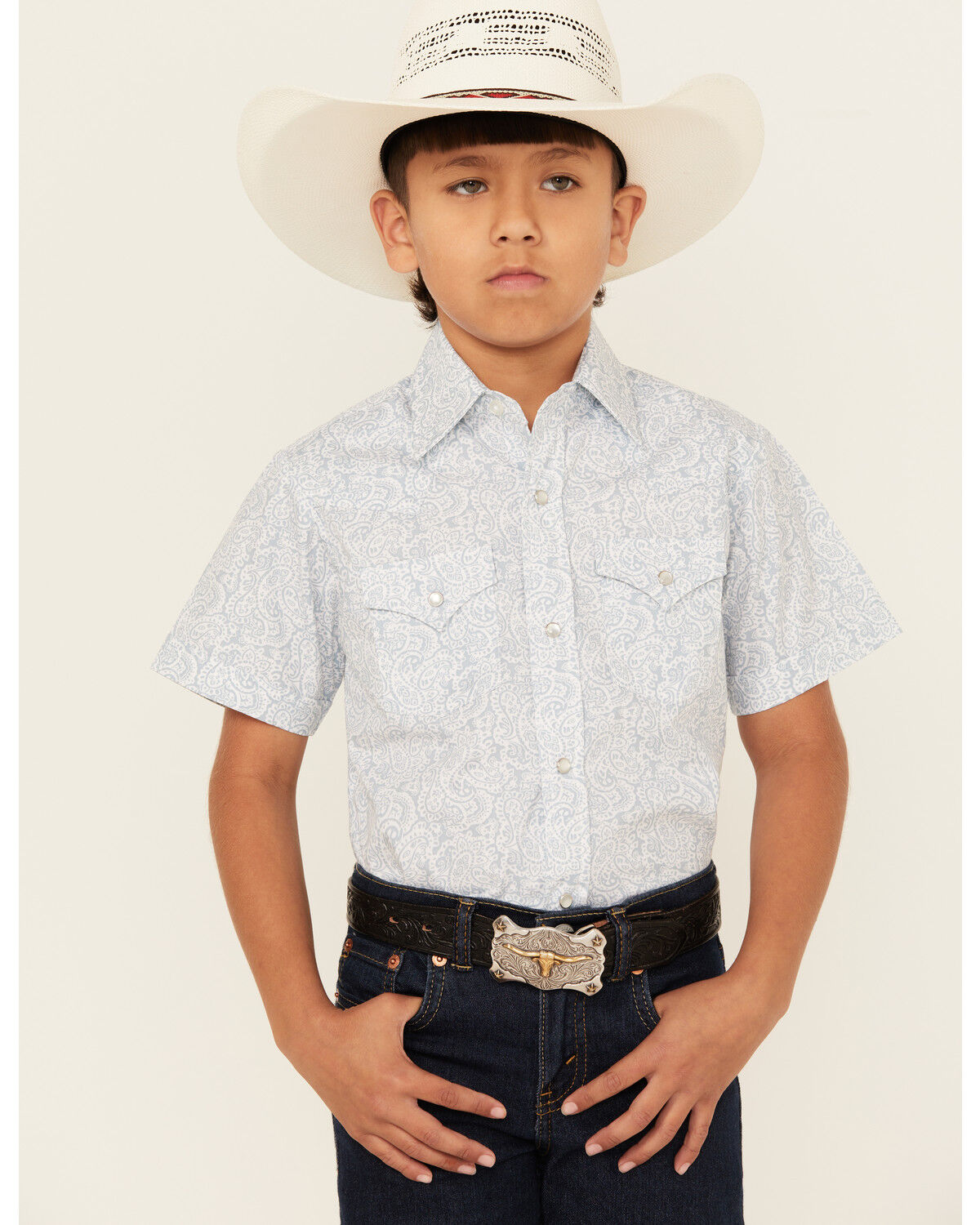 Ely Walker Boys' Paisley Print Short Sleeve Snap Western Shirt
