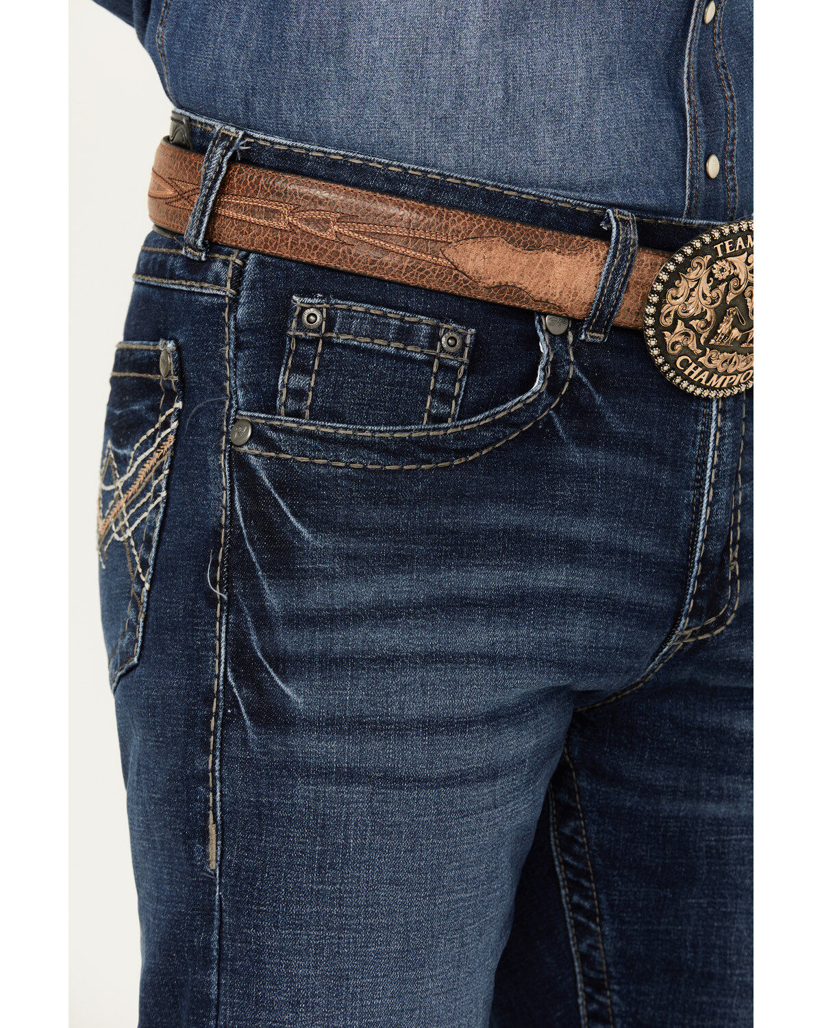 Rock 47 by Wrangler Men's Cowboy Kiss Dark Wash Slim Straight Stretch Denim Jeans