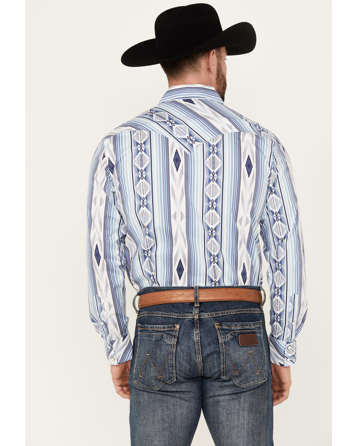 Rock & Roll Denim Men's Southwestern Print Striped Stretch Long Sleeve Snap Western Shirt