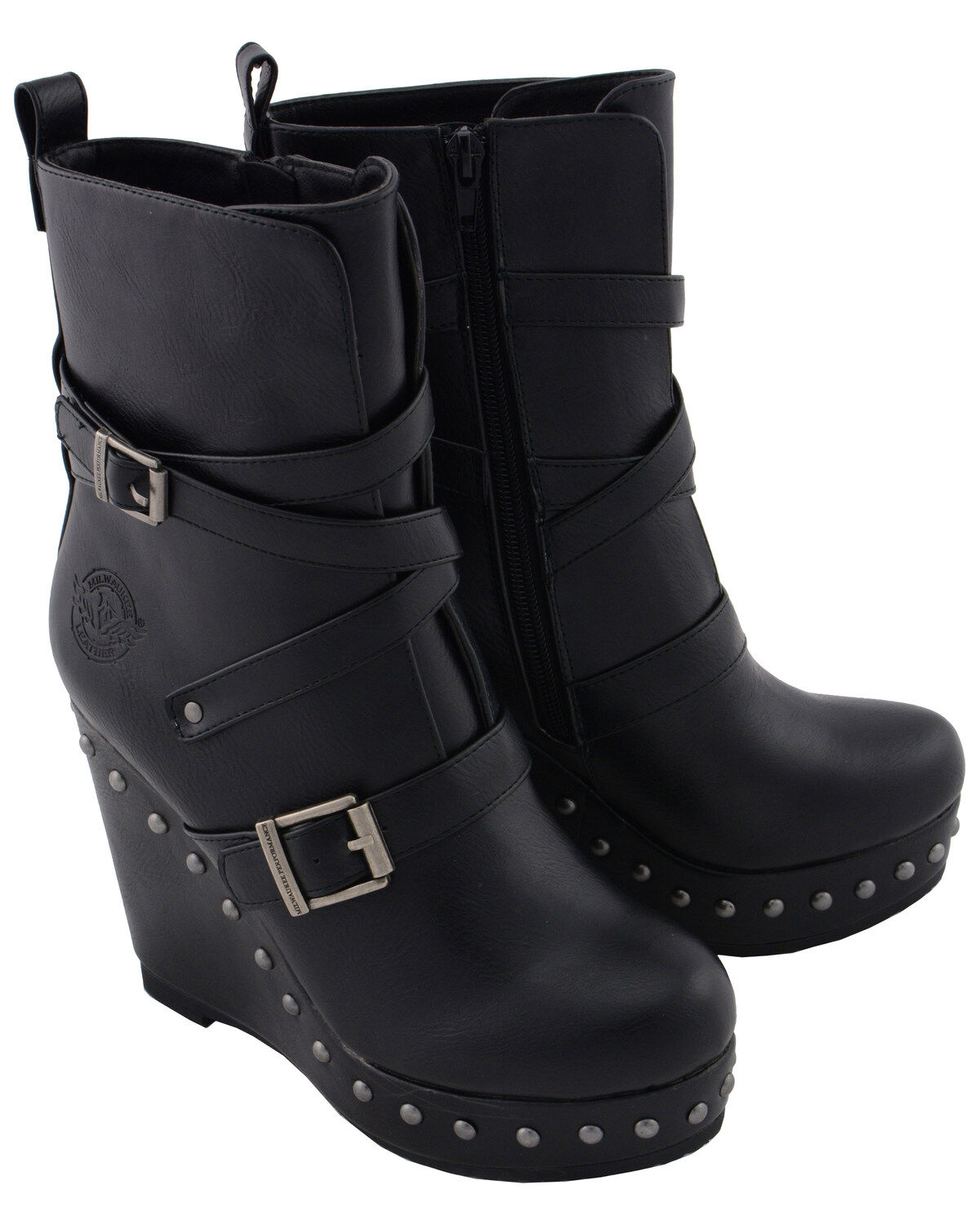 Milwaukee Leather Women's Triple Strap Wedge Boots - Round Toe
