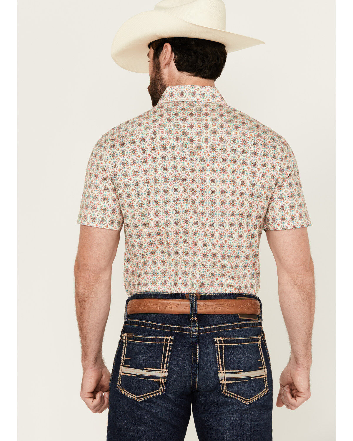 Rock & Roll Denim Men's Medallion Print Short Sleeve Snap Stretch Western Shirt