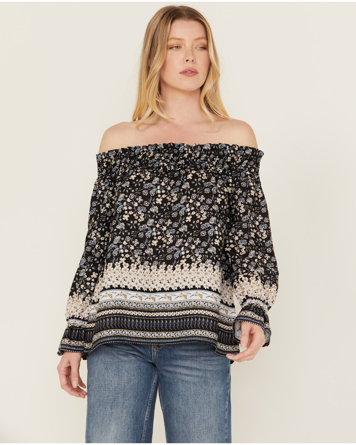 Wild Moss Women's Border Off The Shoulder Top