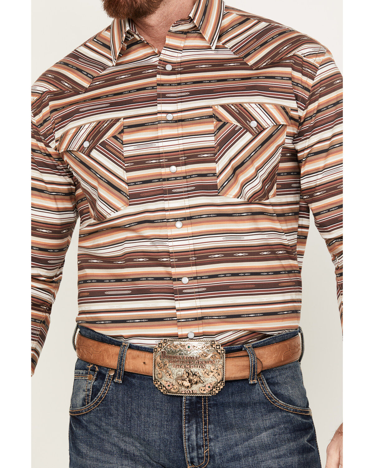 Rough Stock by Panhandle Men's Southwestern Striped Long Sleeve Western Pearl Snap Shirt