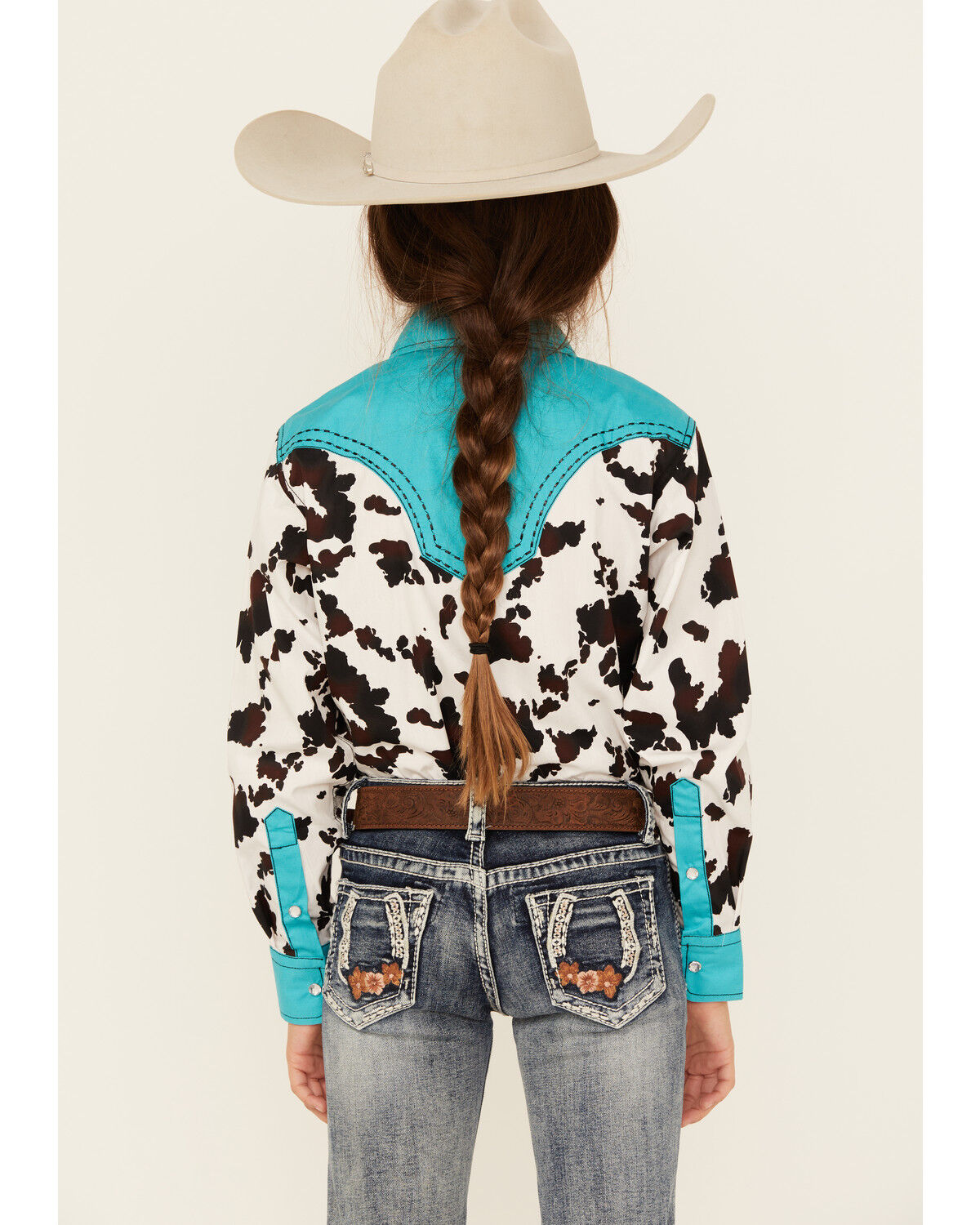 Cowgirl Hardware Girls' Moody Cow Print Long Sleeve Snap Western Shirt