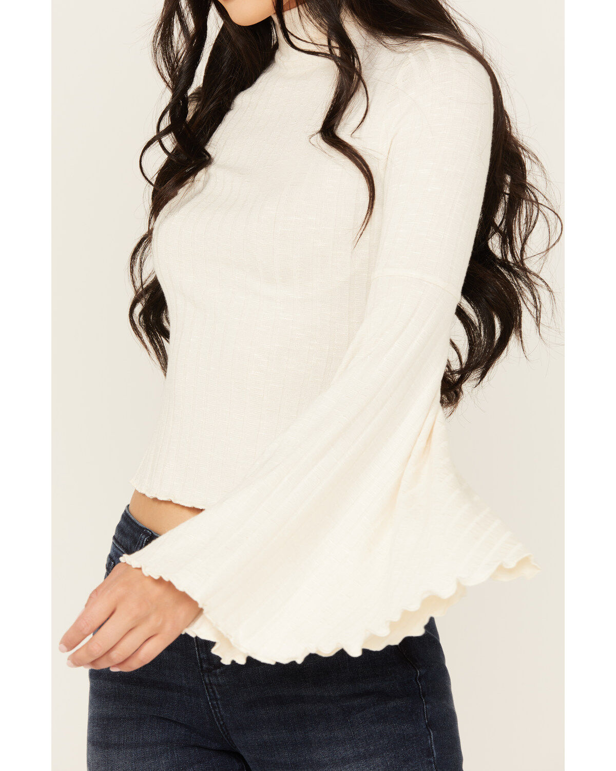 Shyanne Women's Rib Knit Mock Neck Bell Sleeve Top