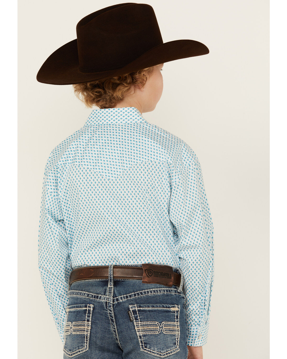 Rock & Roll Denim Boys' Dizzy Geo Print Long Sleeve Pearl Snap Western Shirt