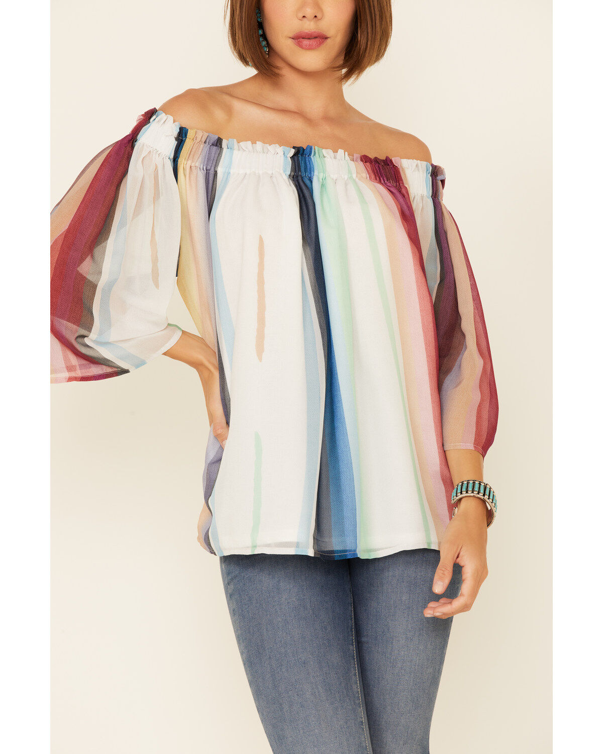 Tasha Polizzi Morroco Striped Off-Shoulder Top